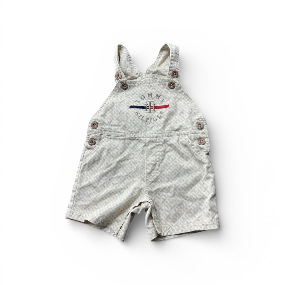 Tommy Hilfiger Baby Lot 3-6Months Beige Patterned Overalls Short Set Navy Blue